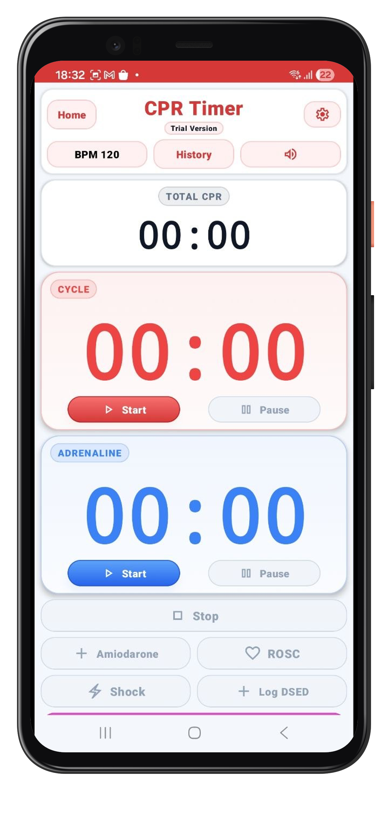 CPR timer screen in the Android app