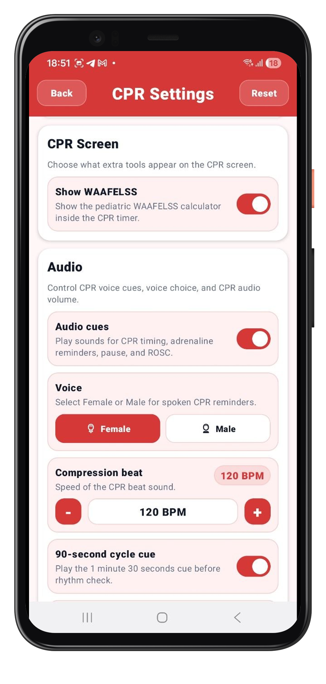 More CPR settings in the Android app