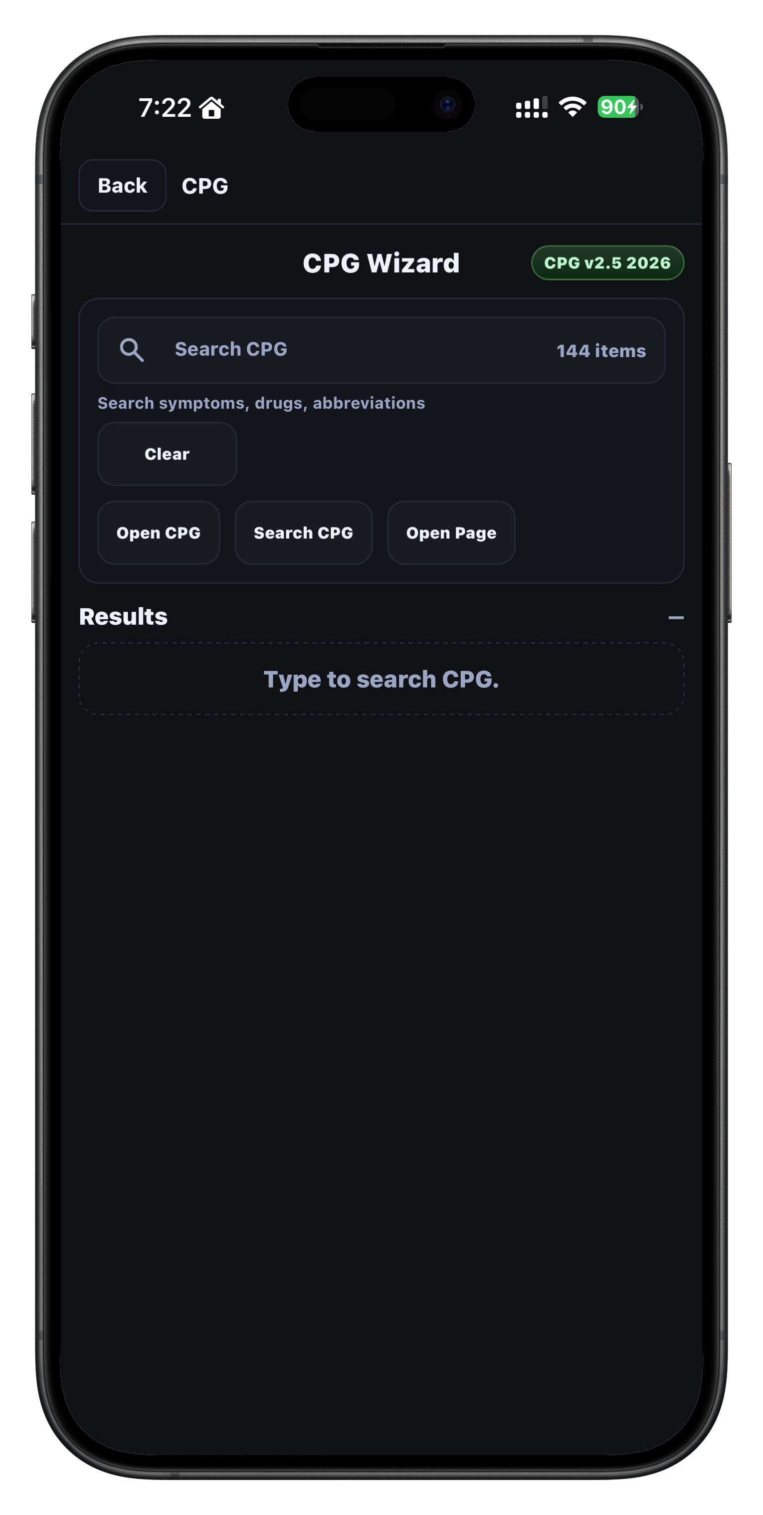 CPG screen in the iOS app