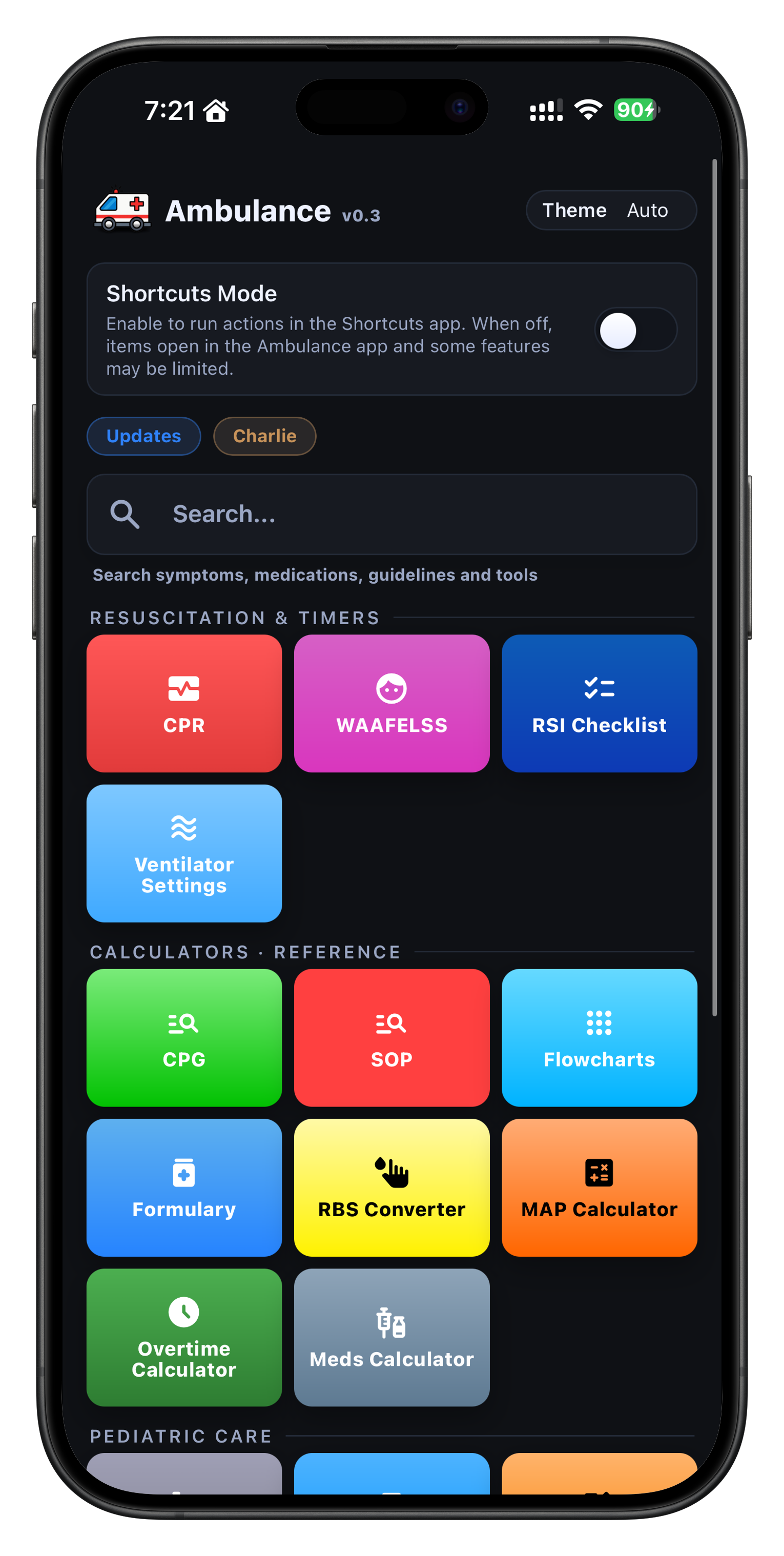 iOS app home screen