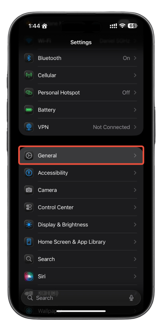 Open Settings and General
