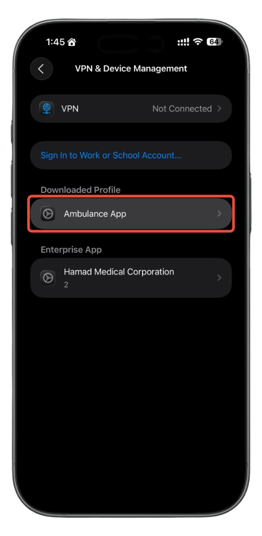 Downloaded Profile appears